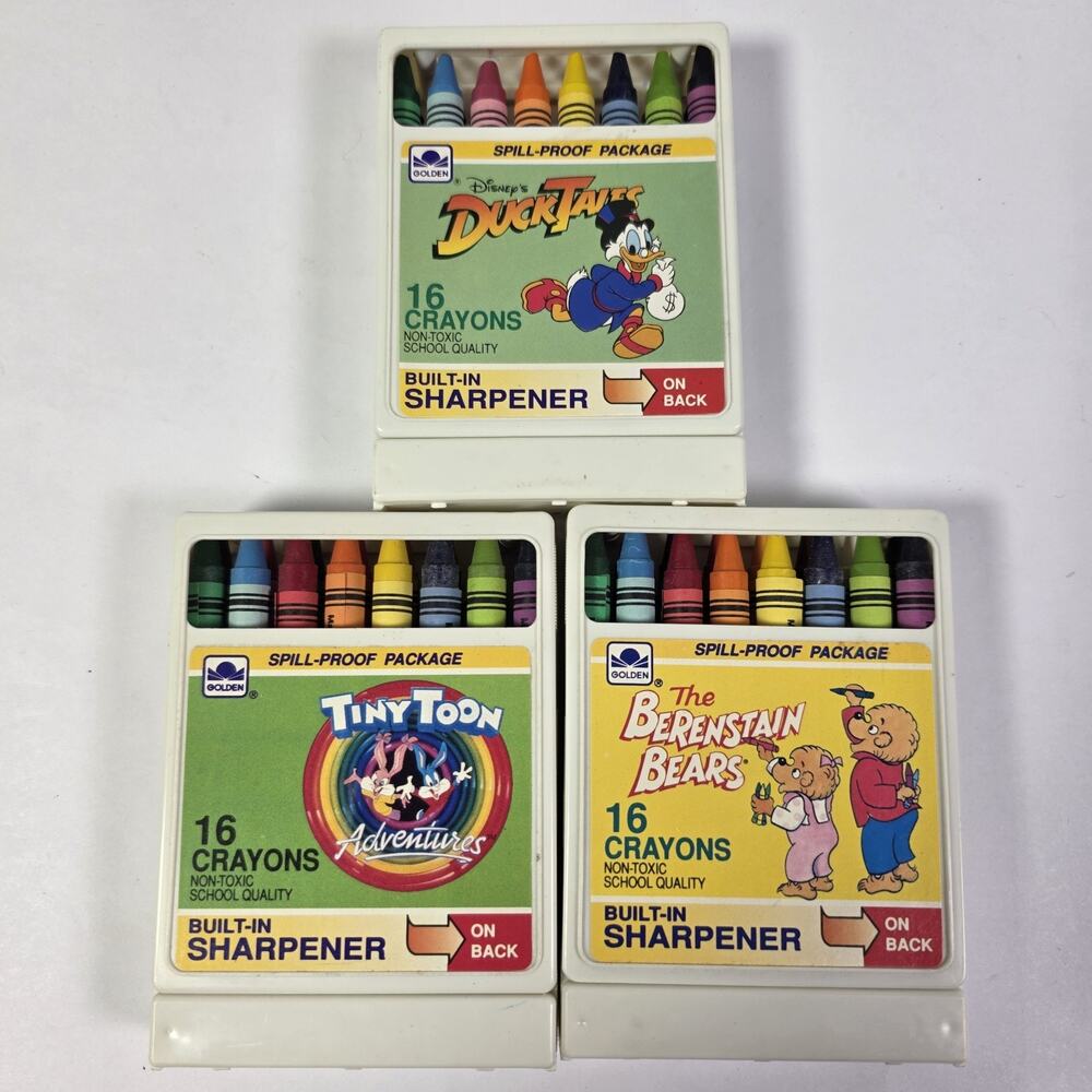 Vintage Golden 16 Crayons Lot DuckTales Tiny Toons Berenstain Bears Sharpener